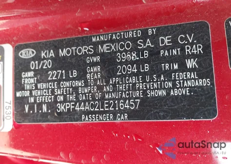 2020 Kia Forte Gt из США, поврежденный, VIN 3KPF44AC2LE216457